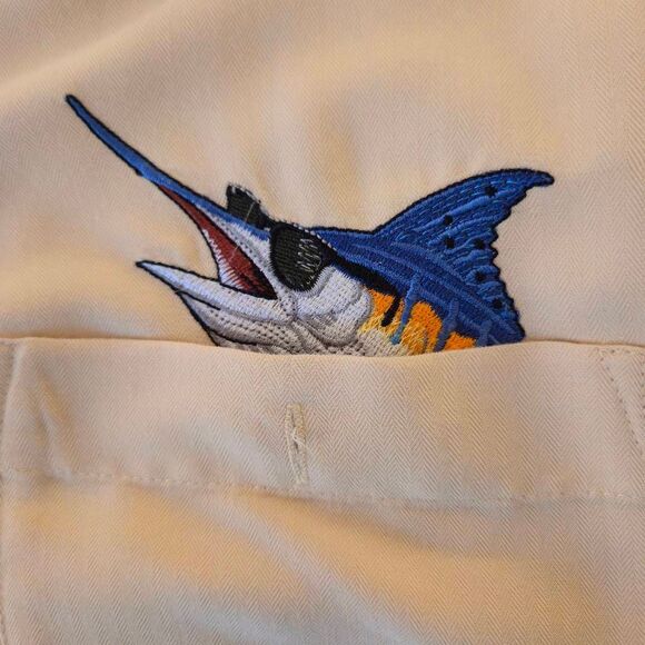 Hook & Tackle Mens Embroidered Swordfish Booze Brothers  Shirt Soft Lemon Large - Picture 6 of 12
